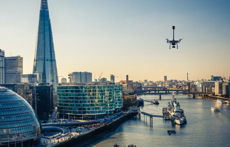 FT205 ultrasonic wind sensor on a drone flying over London